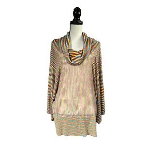 Vertigo Rainbow Knit Cowl Neck Sweater Lightweight Kimono Sleeve Maximalist XL